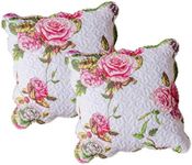 DaDa Bedding Set of 2 Throw Pillow Covers - Romantic Roses Bloom Lovely Spring Pink & White Floral Garden - 18" x 18" - 2 Pack