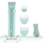 Electric Razor for Women Bikini Trimmer Rechargeable Electric Shaver for Legs Arms Pubic Body Hair Trimmer for Men and Women Hair Removal with Snap-in Ceramic Blades IP7X Washable，Green