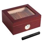 Somduy Cigar Humidor for 30-50 Cigars with Humidifier and Hygrometer,Desktop Cedar Wood Cigar Box Storage Case with Divider, Glass Top, Gift for Men,Reddish Brown