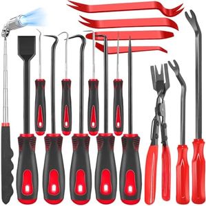XBVV 13 Pcs Precision Pick and Hook Set with Scraper, Clip Pliers, Fastener Remover and Magnetic Telescoping Tool Kit for Remove Automotive,Upholstery and Electronics Maintenance Pick Tools