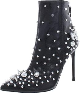 STEVE MADDEN Womens Black Studded Comfort Viceroy Pointed Toe Stiletto Zip-Up Booties AU Size 5.5