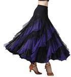 CISMARK Elegant Ballroom Latin Dance Party Long Swing Tiered Skirt for Women, Black Purple, One Size