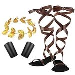 SATINIOR 3 PCS Halloween Adult Toga Roman Sandals Gold Laurel Head Wreath Wristband Set Leaf Headdress Sandals Wristband for Men(US Men7=UK 6= 9.8 Inch, Delicate)