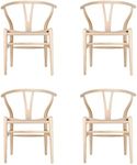 Tomile Set of 4 Wishbone Chair Solid Wood Y Chair Mid-Century Armrest Dining Chair, Hemp Seat (Ash Wood - Natural)