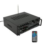 EQ Digital Stereo Receiver Box for Home Car 300W Power Amplifier with USB, SD Plug, FM Radio and 4 Microphones Inputs, Compact Size (US Plug 110V)