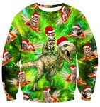 AIDEAONE Unisex Xmas Dinosaur Print Long Sleeve Shirt Green Christmas Jumper L