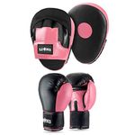 Lions Boxing Gloves and Pads Set - Sparring Gloves and Hook and Jab Pads Focus Punch Bag Mitts, Ideal for Martial Arts Mma Muay Thai Gym, Men Women Kids Boxing Set (10oz, Pink)