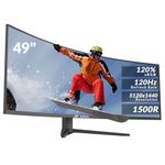CRUA 49 Inch Curved Gaming Monitor, DQHD 5120 x 1440, 120Hz, 1500R, 32:9 UltraWide, AMD FreeSync, 120% sRGB, Height Adjustable, HDMI 2.1 & DP 1.4, Black