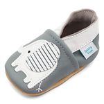 Dotty Fish Soft Leather Baby Shoes. Toddler Shoes. Boys Girls. Non Slip. Grey Shoe with White Elephant. 12-18 Months (5 UK Child)