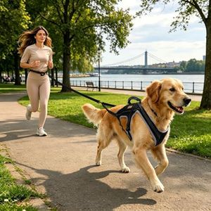 LISPOO Dog Pulling Harness for Running, Skiing, Biking & Weight Pulling – Adjustable Sled Dog Harness with Leash & Waist Leash Attachment for Medium & Large Breeds (XL)