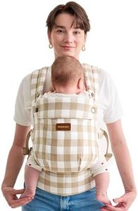 Momcozy Baby Carrier - Ergonomic, Cozy and Lightweight Carrier for 7-45lbs, Effortless to Put On, Ideal for Hands-Free Parenting, Enhanced Lumbar Support, Brown Checkerboard