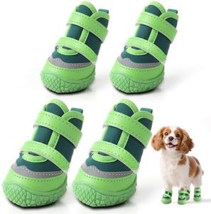 Dog Shoes for Small Dogs, Breathable Dog Boots Paw Protector for Hot Pavement Winter Snow, Dog Booties with Reflective Strips Rugged Anti-Slip Sole for Hardwood Floors Outdoor Walking Green Size 3