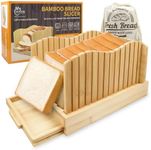 Ouvibor Bamboo Bread Slicer for Homemade Bread, Adjustable Width Bread Slicing Guides Foldable Compact Cutting Guide with Crumb Tray for Homemade Bread Bagels Cakes