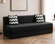 uberlyfe 3 Seater Sofa Cum Bed | 1 Year Warranty | Foldable Sofacum Bed | 15" Sofa Height| 2 Cushions Zigzag Pattern |Jute Finish Fabric, Dark Grey | 6' X 6' Feet