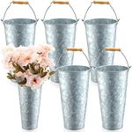 Zopeal 6 Pcs Galvanized Flower Buckets for Cut Flowers 15 Inch Silver Tin Bucket French Metal Vases with Handles Vintage Rustic Flower Holder for Wedding Decor Home Table Centerpiece Arrangement