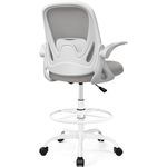 Drafting Chair Tall Office Chair with Flip-up Armrests, Adjustable Height, and Enhanced Lumbar Support - Ergonomic Rolling Stool, Back Support, and Adjustable Foot Rest Ring for Standing Desk Gray