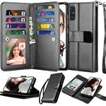 Njjex Wallet Case for Samsung Galaxy A51, for 6.5" Galaxy A51 Case,[9 Card Slots] PU Leather ID Credit Holder Folio Flip [Detachable] Kickstand Magnetic Phone Cover & Lanyard for Samsung A51 -Black