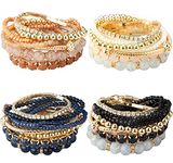 Thunaraz 4 Sets Stackable Bracelets for Women Multilayer Beaded Bracelets Stretch Bangles Bohemian Style