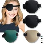 RIKEYO 4 pcs Eye Patches for Adults and Kids,3D Adjustable Medical Eyepatch for Right or Left Eye,Soft Lazy Eye Path for Pirate Costume Black/Green/Skin Color