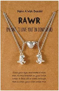 2Pcs Handmade Love Heart Dinosaur Couple Matching Pendant Necklace Set for Women Men Friend Adjustable Animal Necklace Friendship Jewelry Gift, Metal, metal