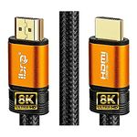 IBRA 2.1 Orange HDMI Cord 8K Ultra High-Speed 48Gbps Lead | Supports 8K@60HZ, 4K@120HZ, 4320p, Compatible with Fire TV, 3D Support, Ethernet Function, 8K UHD, 3D-Xbox Playstation PS3 PS4 PC etc- 15Ft