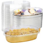 Dicunoy 50 Pack Mini Loaf Pans with Lids, 7" Aluminum Foil Baking Cups, Disposable Mini Foil Cheesecake Baking Tray, Oval Bread Pan for Baking Challah, Meatloaf, Banana Bread