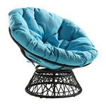 OSP Home Furnishings Wicker Papasan Chair with 360-Degree Swivel, Grey Frame with Blue Cushion