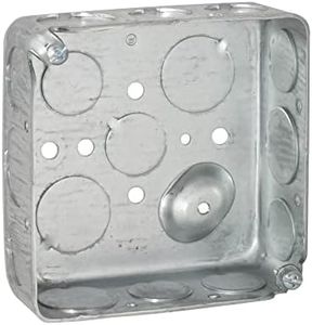 Airmont Products AP-12080, 4” Square Electrical Box, Drawn Construction, Ten ½” and Six ¾” Knockouts, Raised Ground, 21.0 Cu. in. Capacity, 1-1/2” Deep, Galvanized Steel, Combination Screw Heads