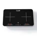 COOKNANO Induction Hob 2 Plates, Double Induction Hob Independent Control 2800 W, 20 Power and Temperature Settings, 6-Hour Timer, Portable Induction Hob, Children's Lock