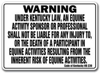 Kentucky Equine Sign Activity Liability Warning Statute Horse Farm barn Stable