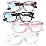 4 Pack Blue Light Blocking Reading Glasses Women Men,Spring Hinge Computer Readers,Anti UV Ray Square Nerd Eyeglasses (Multicolor, 1.0)