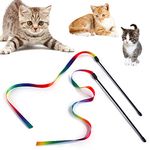 Qpets® Cat Rainbow Wand Toys Interactive Cat Toy Colorful Ribbon Charmer for Kittens Cat Games and Toys Cat Playing Toys for Cat Pet- 2 PCS