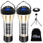 RIBU LED Lantern, Camping Lantern, 2-Pack, Flashlight Function, 2600mAH, 4 Lighting Modes, Lantern, LED, Rechargeable, Multi-functional Mini Lantern, Stepless Dimming, Magnetic Base, Aluminum Tripod, Storage Bag Included, High Brightness, USB Rechargeable, IP45 Waterproof, Dustproof, Outdoor, Camping, Night Fishing, Hiking, Emergency SOS, Home Lighting, Power Outages, Earthquakes, and More