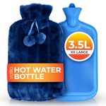 volila 3.5L Extra Large Hot Water Bottle - Blue Faux Fur Covered Hot Water Bottle for Pain Relief, Hand and Foot Warmer - Luxury, Soft and Washable Hot Water Bag for Hot and Cold Compress (1 Pack)