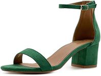 Ollio Womens Shoe Faux Suede Chunky Mid Heel Ankle Strap Heeled Sandals, Green, 7 US