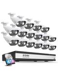 ZOSI 16CH 4K PoE CCTV Security Camera System, H.265+ 8MP NVR with 4TB Hard Drive, 16pcs 5MP Outdoor PoE IP Cameras, Color Night Vision, 2-Way Audio, Light and Sound Alarm, Human Detection