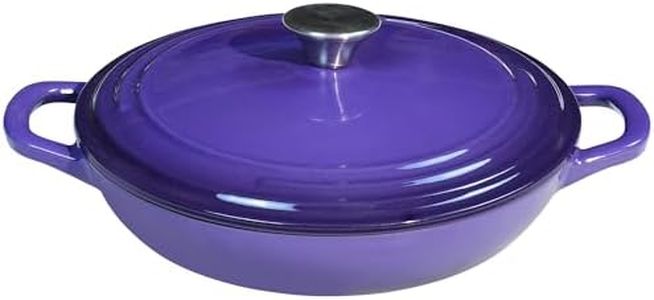 Flavehc Braiser Enameled Cast Iron Braiser 3 qt Braiser Pan with Lid Purple Shallow Cast Iron Casserole Braiser Pan with Handels