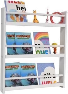 Childlike Behavior 3-Tier Wood Bookshelf Organizer for Kids - White, Wall Mount