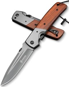 NedFoss DA52 Pocket Knife for Men, 5'' Large Folding Knife, 11'' Survival Knife with Rosewood Handle, Safety Pin, Pocket Clip, Liner Lock