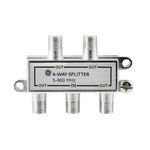 GE 4-Way Coaxial Cable Splitter, 5-900 Mhz Range, RG59 RG6 Coax Compatible, Audio, Video, Works with HD TV, Cable, Amplifiers, Amplified Antennas, Nickel, Corrosion Resistant, 35047