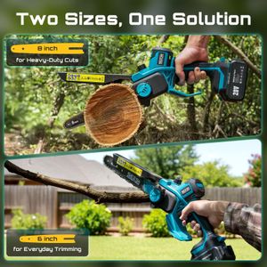 SEESII Cordless Mini Chainsaw Set – 8" & 6" Brushless, 2x 3000mAh, Tool-Free, Oiler