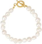 Sylph 6-7mm Natural Freshwater Pearl Bracelet for Women Baroque Pearl Bracelet Gold Link Chain Bracelet Stretchy Beaded Baroque Pearl Bracelet Pearls O/T & Slider Chain Ladies Wife