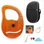 Mr.Power Metal String Lyre Harp Ancient Greece Style Harps with Tuning Wrench, Extra String Set, Cleaning Cloth, Black Carry Bag (16 String, Natural Wood)