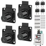 Desk Drawer Locks, 4 Pcs Cam Cupboard Locks, Cylinder Cupboard Drawer Lock for Door, Cabinet, Mailbox, Drawer, Cupboard, Household, Office (Black)