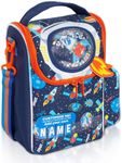 iDensic Kids Double Decker Cooler Insulated Lunch Bag for Boys, Girls, Men, and Women, with Adjustable Strap Reusable Toddler Lunchbox for School and Daycare Cute Travel Bags (Blue Space)