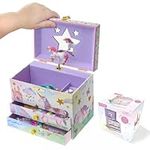Jewelkeeper- Musical Jewelry Box with 2 Pullout Drawers, Glitter Rainbow and Stars Unicorn Design, The Unicorn Tune