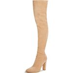 WSKEISP Women's Thigh High Boots Stretch Suede Over The Knee High Boots 4.13IN Chunky Heel Fall Winter Boots, Nude, 12