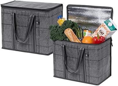 VENO 2 Pack Large Insulated Reusable Grocery Bag w/Cardboard Bottom, Food Delivery, Heavy Duty, Collapsible (BLK Windowpane)