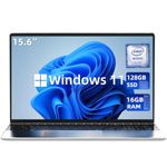 aichiw 15.6 Inch Laptop - Windows 11, 16GB RAM, 128GB SSD, Celeron Quad-Core up to 2.9GHz, PC Notebook with Dual Band WiFi, Fingerprint Reader, Backlit Keyboard - Silver