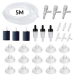 31 Pcs Air Pump Accessories for Fish Tank, 5M Airline Tubing, 3 Air Stone Cylinder, 3 Check Valves, 15 Airline Tube Holders/Clamps, 3 Aquarium Air Valve, 6 Connectors for Aquarium Pump and Hydroponics